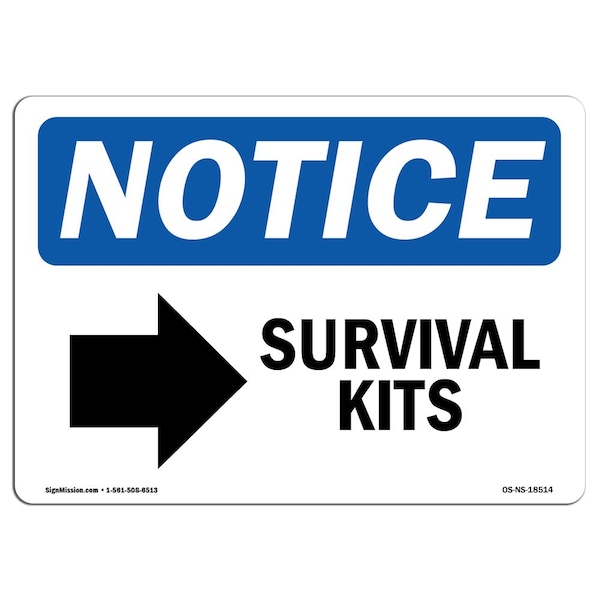 OSHA Notice Sign, 3.5" Height, Survival Kits (Right Arrow) Sign With Symbol, Landscape, 10PK